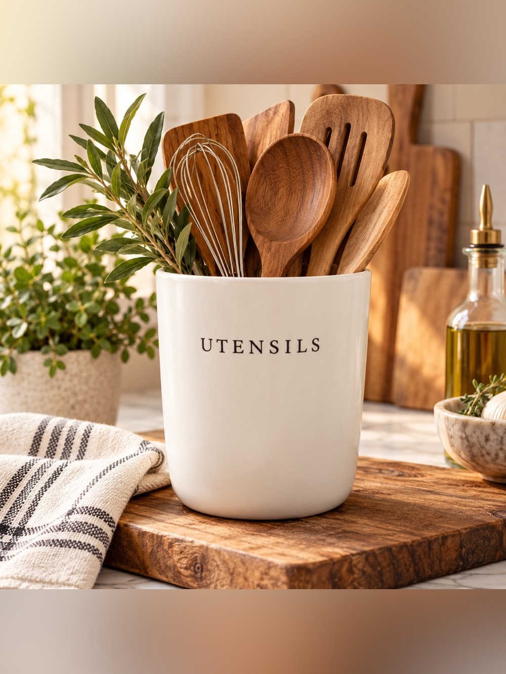 Hearth & Hand with Magnolia White Stoneware Utensil Crock Farmhouse Kitchen